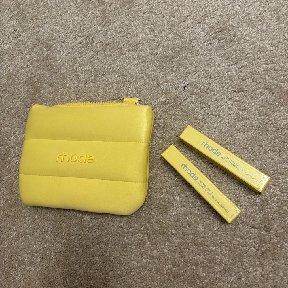Rhode yellow bag and two lip tints in the shade Lemontini
